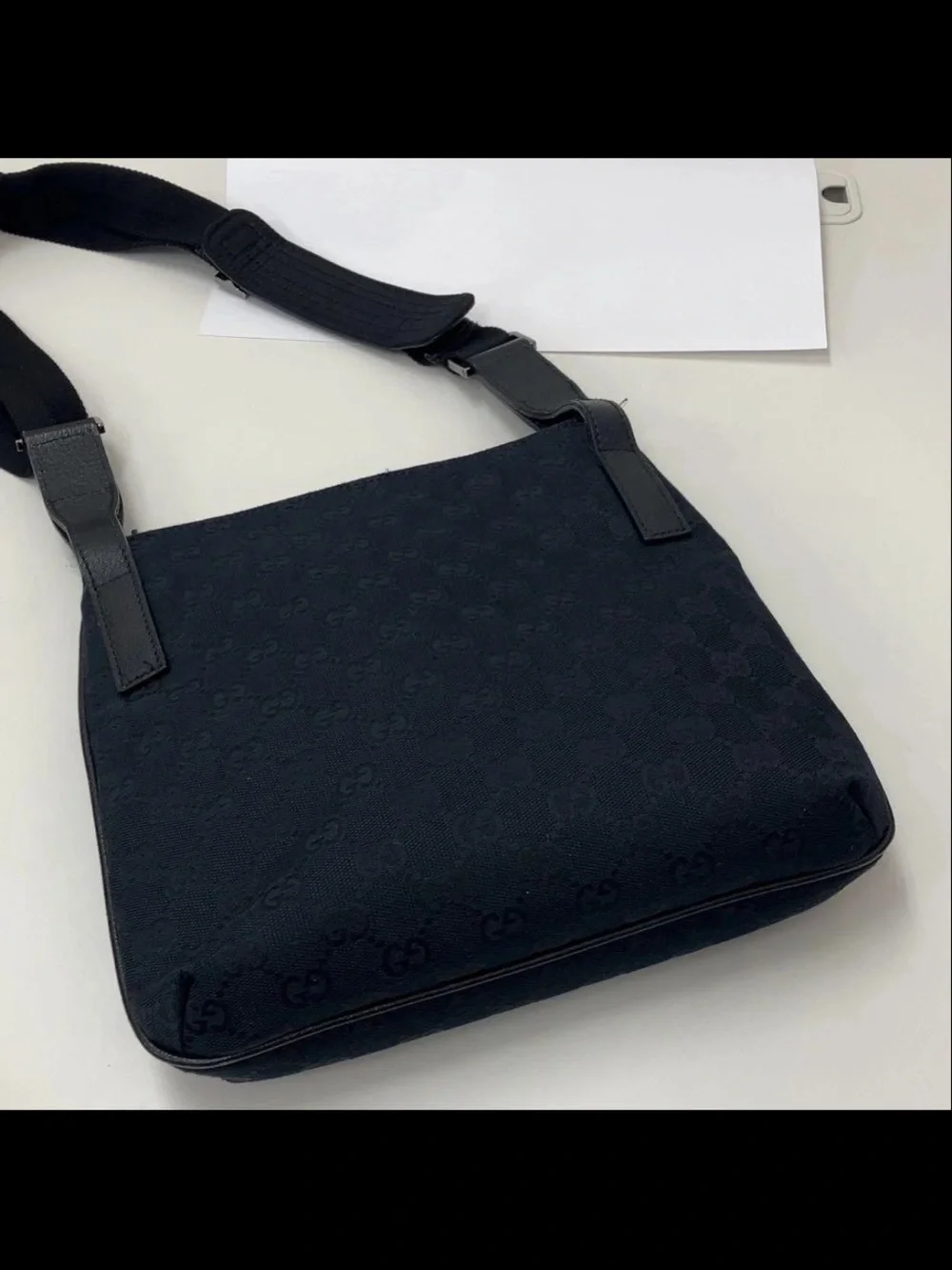 Gucci Black GG Canvas Messenger Shoulder Bag